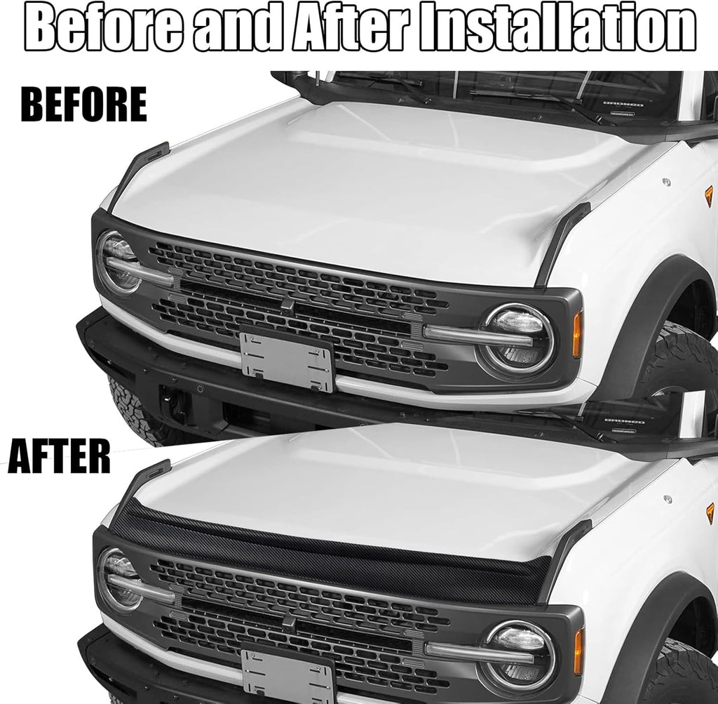 Hood Deflector Hood Protector Compatible with Ford Bronco 2/4 2024 2023 2022 2021 Matte Carbon Fiber Hood Protector Bug Deflector Stone Guard(Not for Bronco Sports)