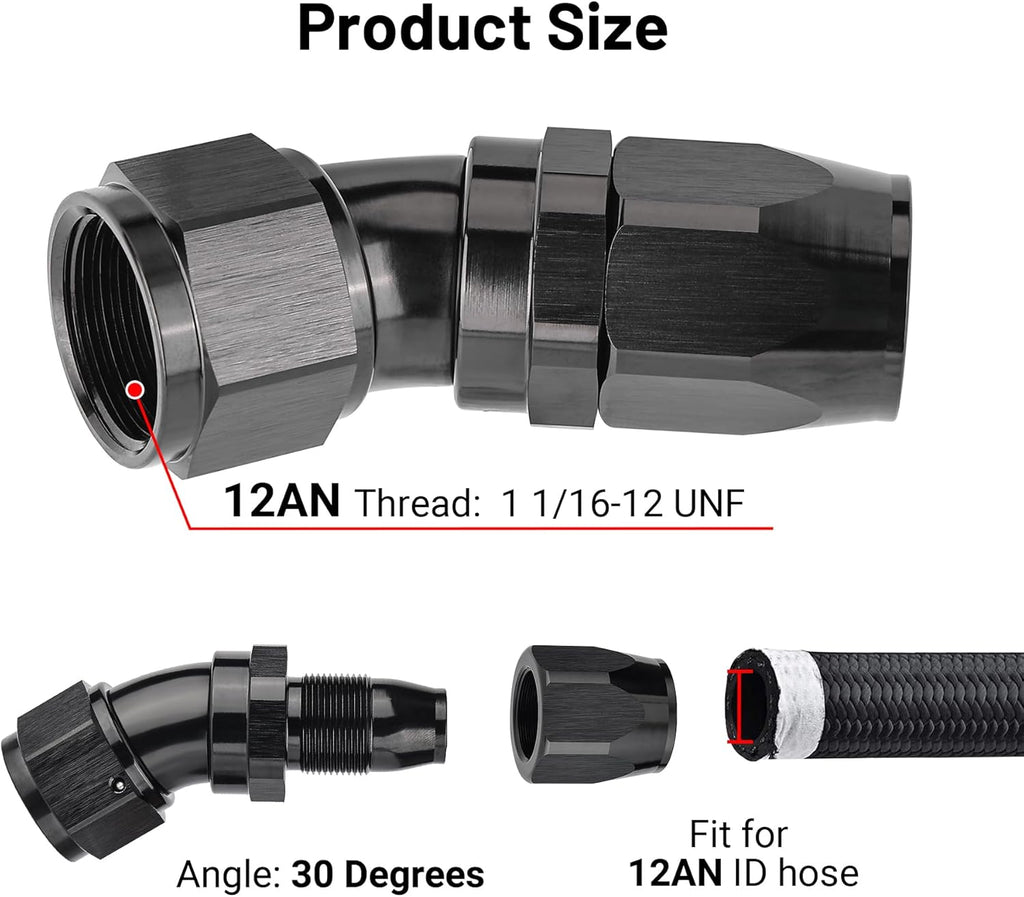 EVIL ENERGY 12AN 30 Degree One Piece Full Flow Hose End Fitting Swivel For CPE Braided Hose