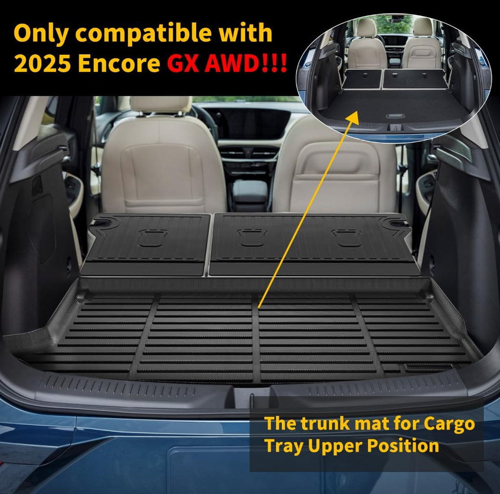 GINOWY-Floor Mats & Cargo Liner for Buick Encore GX AWD 2020-2025 TPE All Weather Car Mats Encore GX 2024 Backrest Mat Floor Liners Non-Slip Trunk Mat Floor Liners Accessories Black