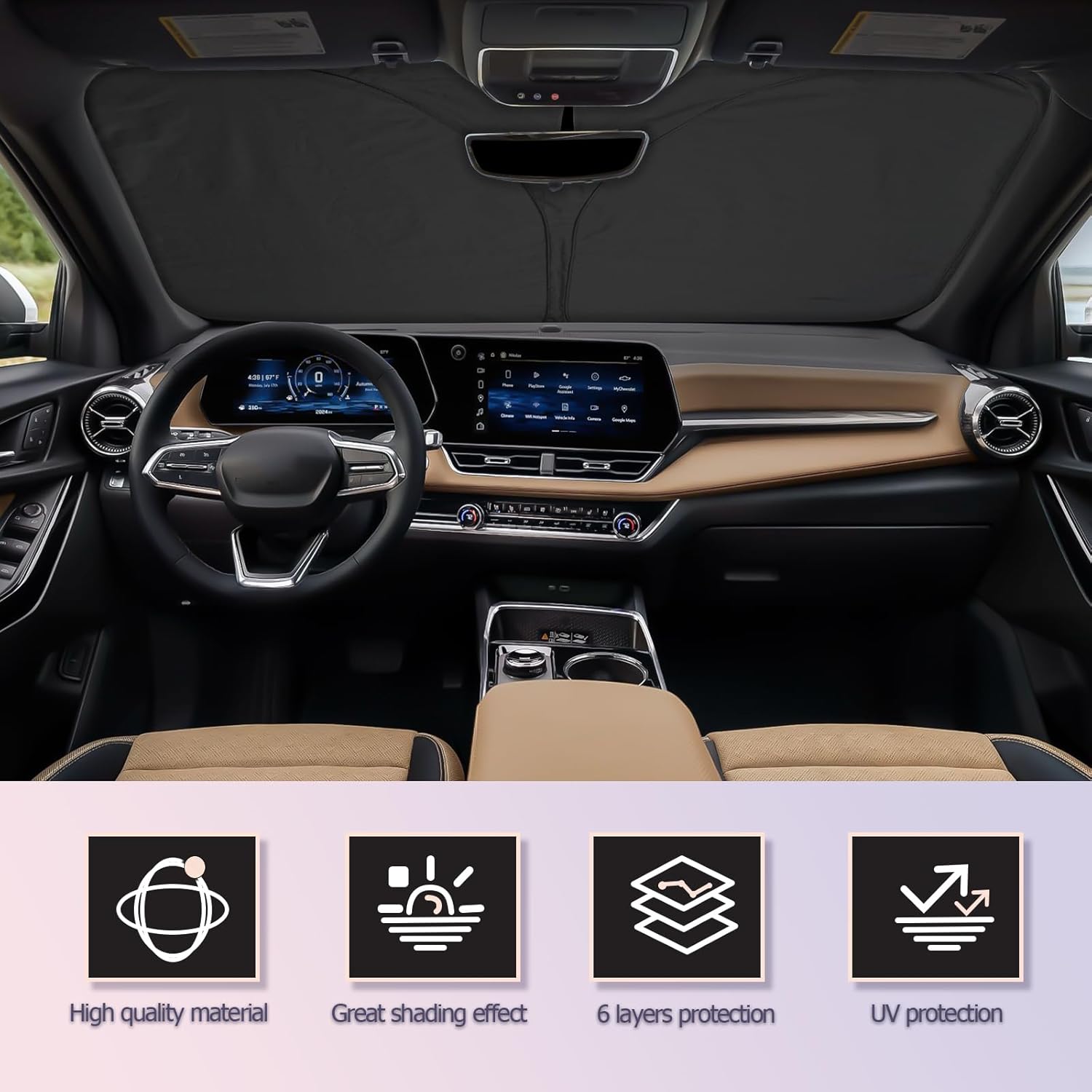 LUWU for 2025 Chevrolet Equinox Windshield Sun Shade Chevrolet Equinox Windshield Sunshades 2025 Chevrolet Equinox Accessories Chevrolet Equinox Sunshade Cover Block UV Ray Front Window Sunshade