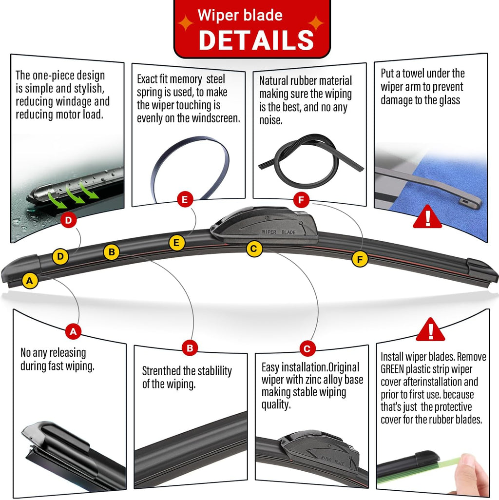 Windshield Wiper Blade Set Replacement for 2011-2013 Infiniti QX56/2014-2018 Infiniti QX80 and Rear Windshield Wiper Blade-24"/19"/10" (Set of 3) U/J HOOK