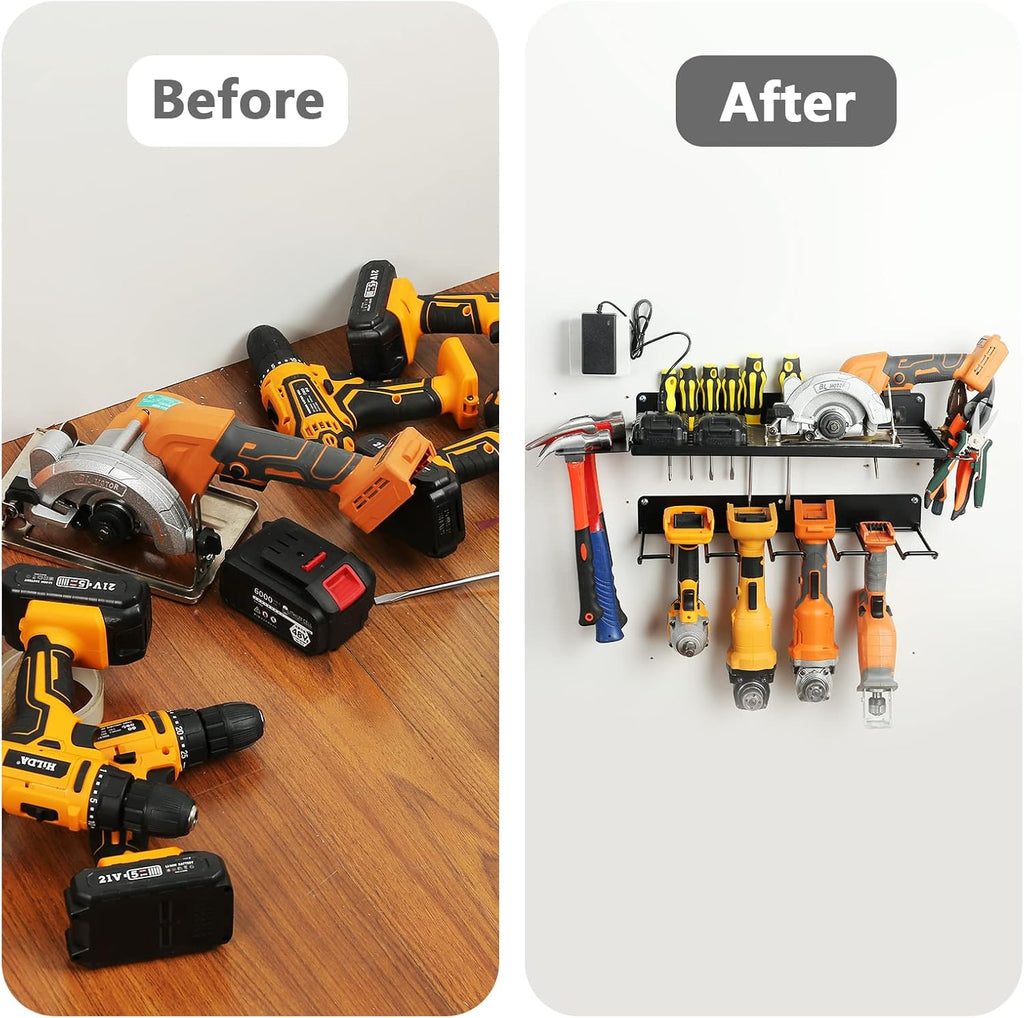 Power Tool Organizer for Garage Organization,Drill Holder Wall Mount for Tool Stoarge, Tool Organizers and Garage Storage Shelves for Charging.Heavy Duty With 4 Holders