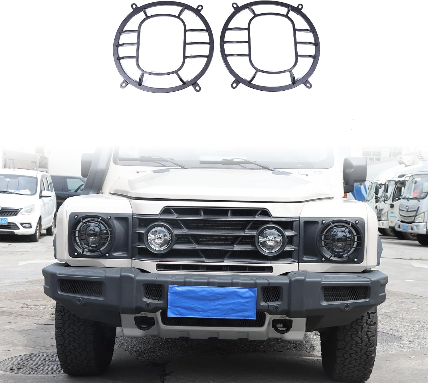 2 PCS Aluminum Alloy Car Headlight Cover Compatible with Ineos Grenadier 2020-2024 Headlight Grill Guards Cover Trim Accessories (Style C)