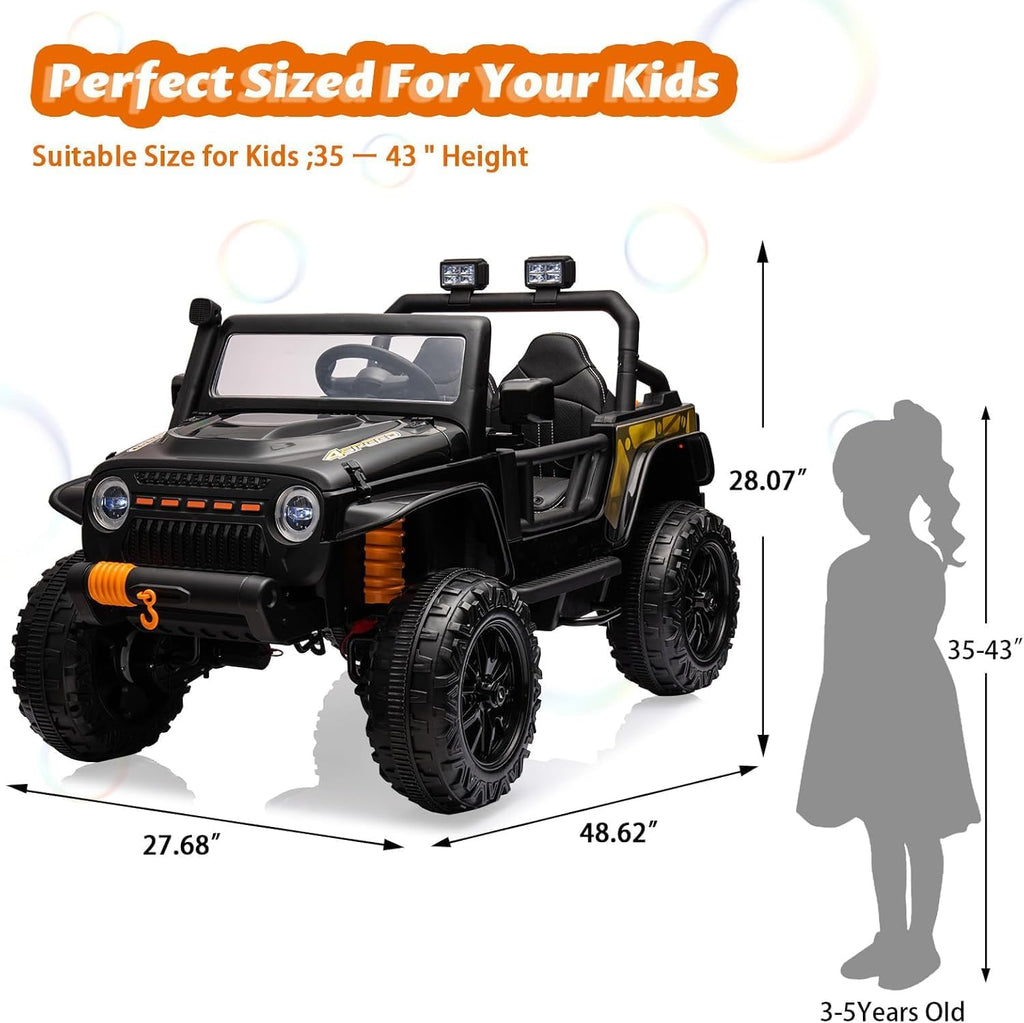 Hetoy 24V 2 Seater Ride On Car for Kids, Electric Truck with Remote Control, Ride on Truck w/ 4-Wheeler Suspension, 4x55W Powerful Engine, 4WD Battery Powered, LED Lights, Soft Braking