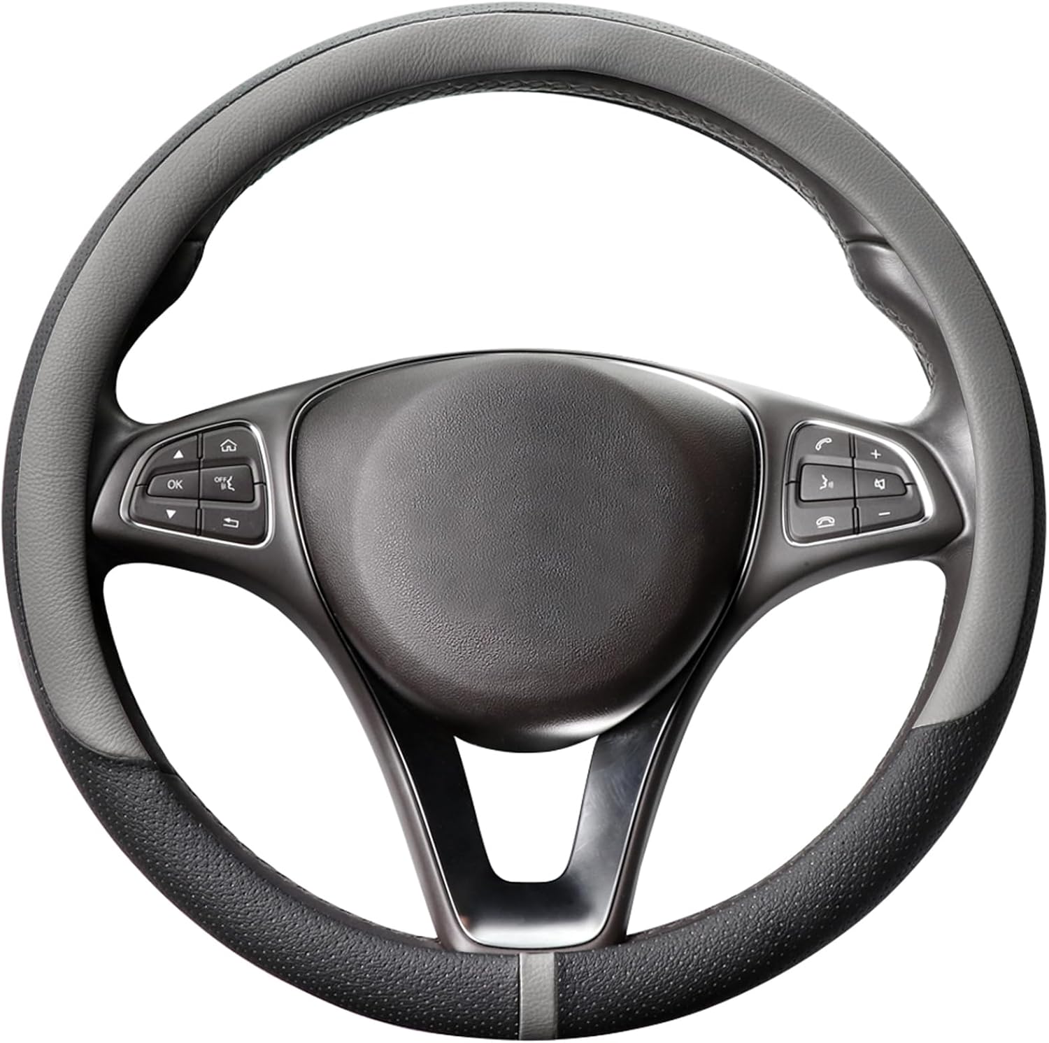 COFIT Breathable Car Steering Wheel Cover 15 inch Auto Universal Leather Wrap Non-Slip Steeringwheel Protector Automotive Interior Accessories, Grey (Suit for 14.5-15 inch)