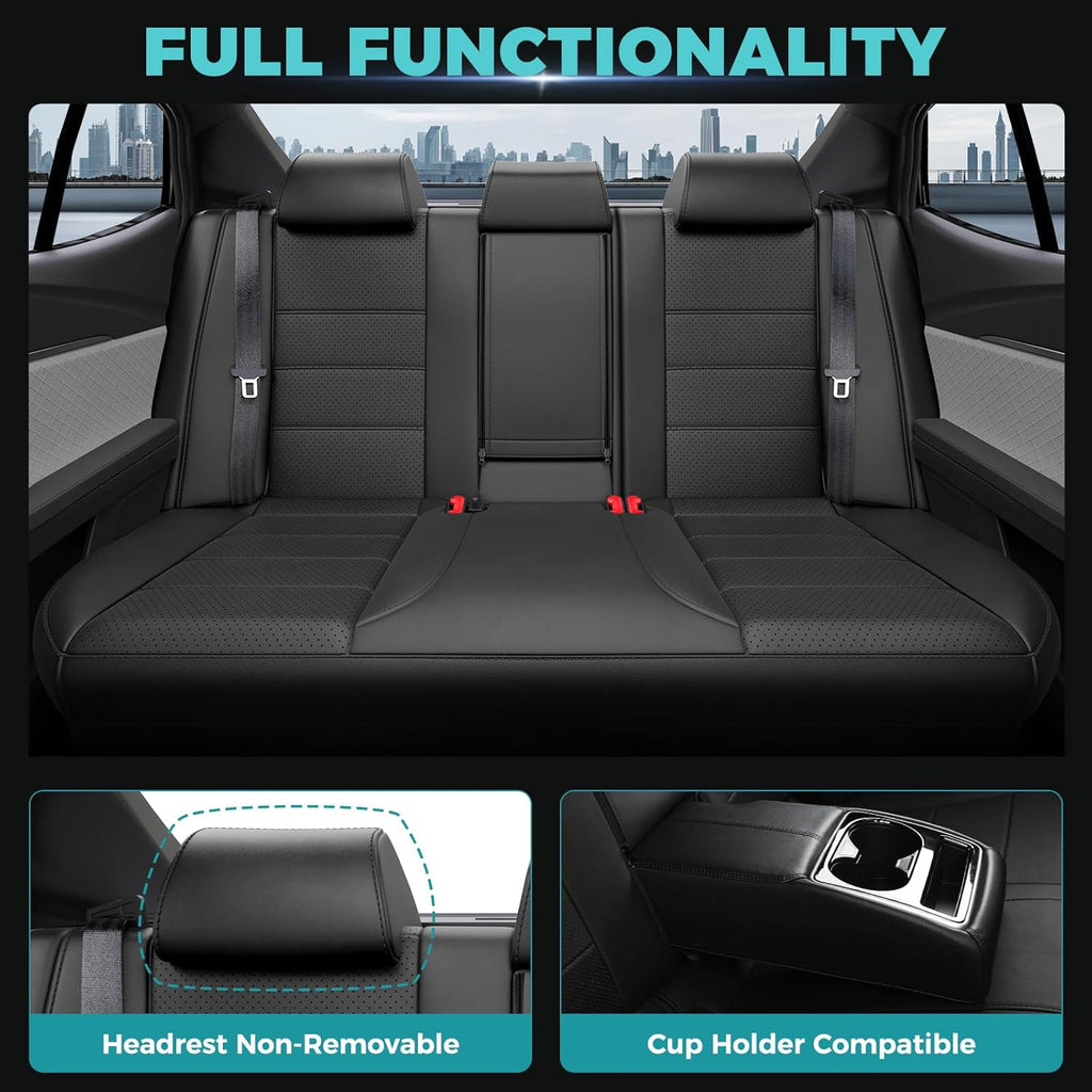 Leather Seat Covers for Toyota Camry 2025 LE SE Hybrid - Custom Fit Car Seat Cover Full Set, Luxury Waterproof Interior Accessories, Breathable Automotive Cushion Protectors, Black