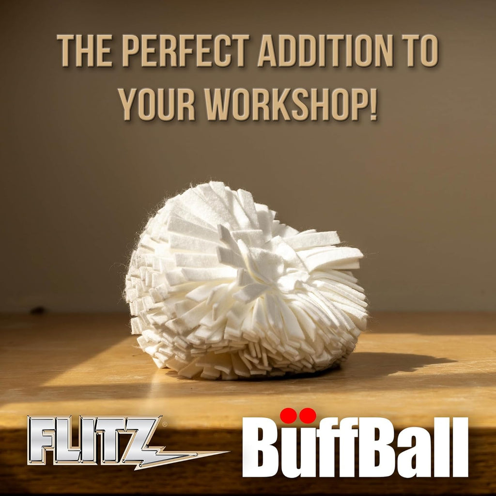 Flitz Buff Ball w/ 1.76oz Metal Polish Paste - 7in Drill Buffer Polisher Attachment for Any 3/8in Drill - Self-Cooling, Washable Polishing Ball to Buff, Shine, & Protect All Metals, Plastics (1 Pack)