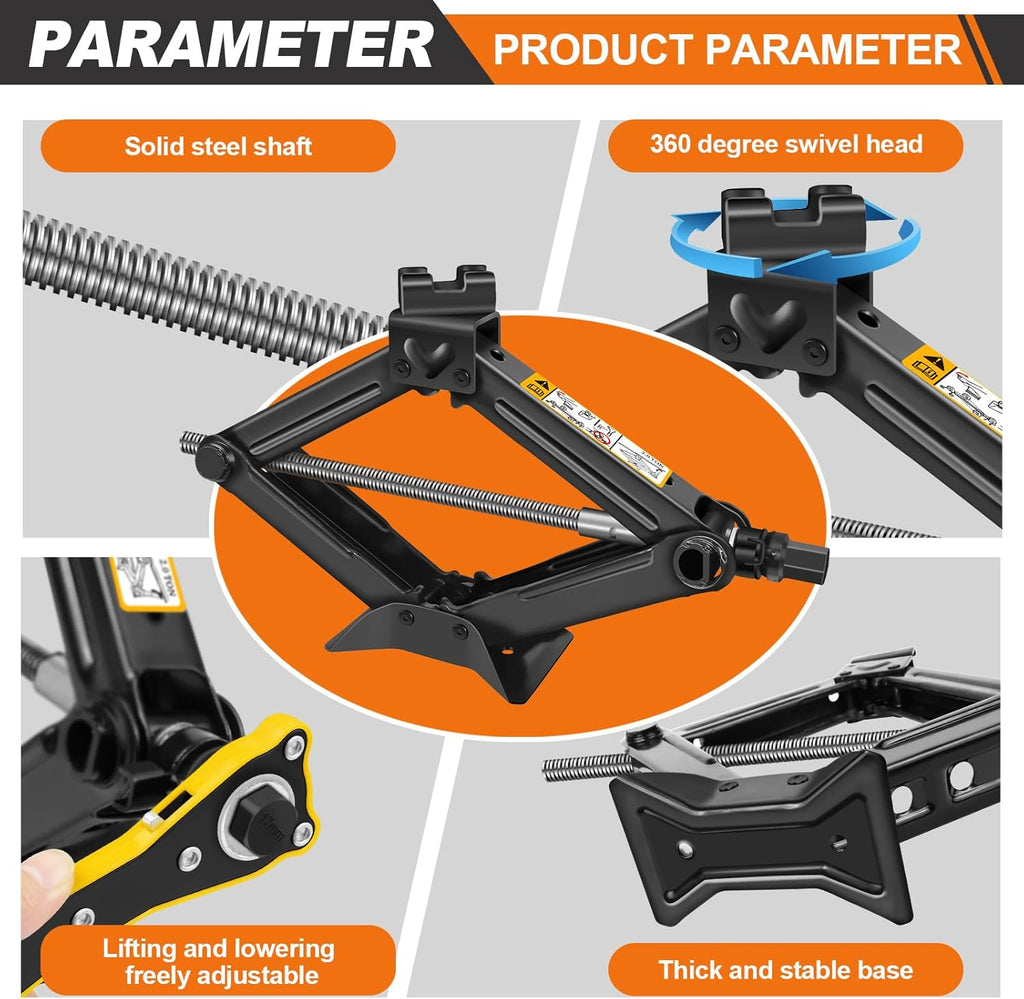 Car Jack Kit - Scissor Car Jack Max 2 Ton(4,409 lbs) Capacity Portable Emergency Tire Change Kit with Ratchet Lug Wrench - Saving Strength Design