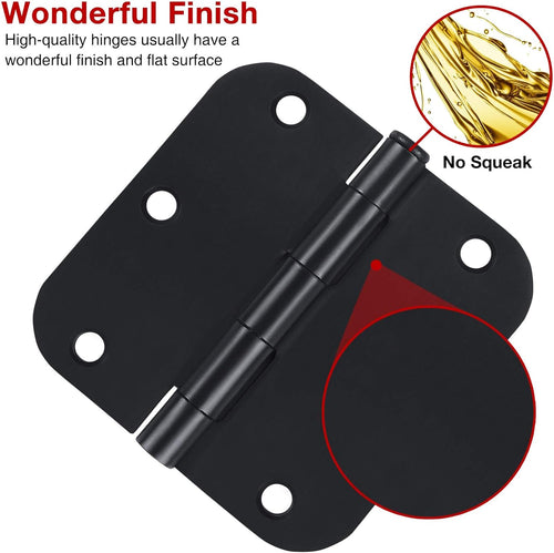 1 Pack Rounded Matte Black Door Hinges 3.5 Inch 5/8" Radius for Interior 3 1/2" Flat Iron Bifold Residential Standard Bedroom Indoor for Doors 3 ½"Hardware Control House Decor Essentials Accessories