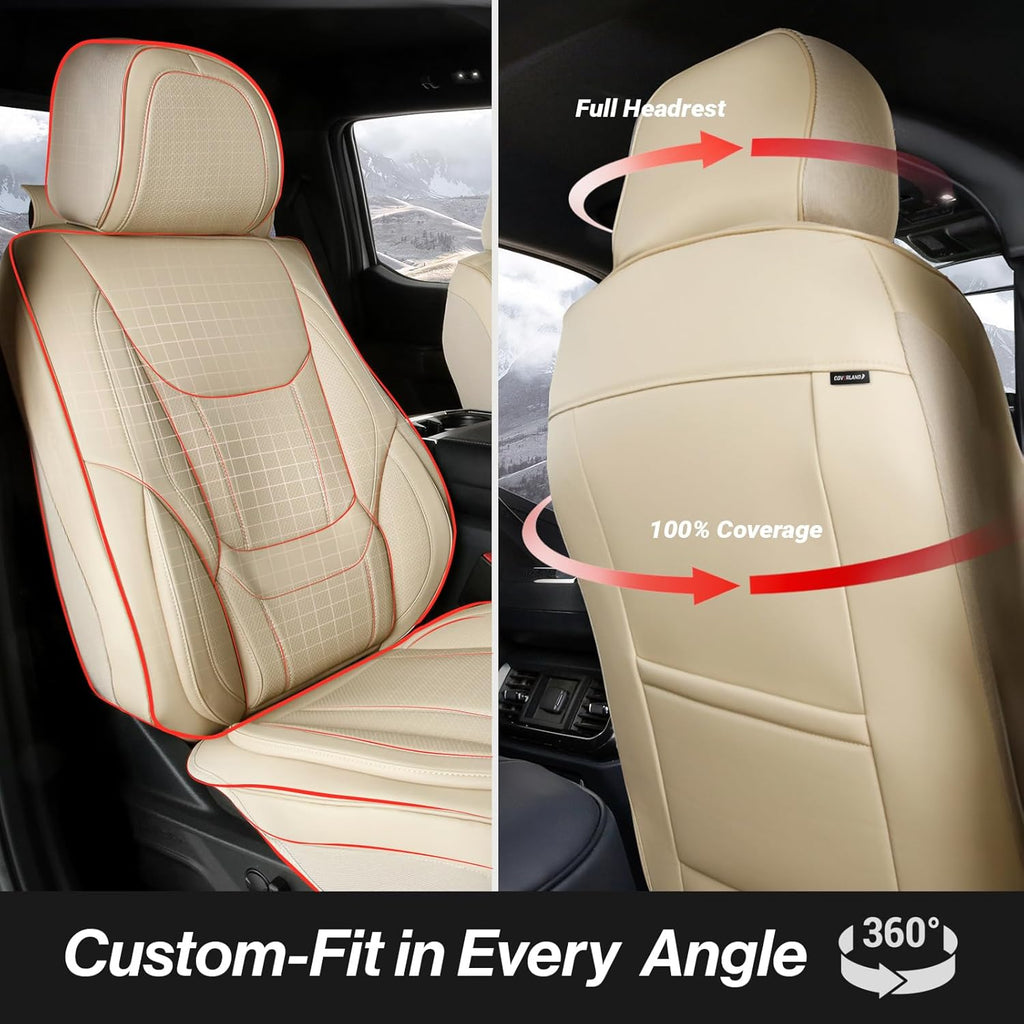 Coverland Custom Car Seat Covers Compatible with 2000-2006 Tundra Access Cab, Double Cab - Premium Leather Non-Slip Waterproof Custom Interior Protector Full Set-Beige [See Size Chart-Size X145]