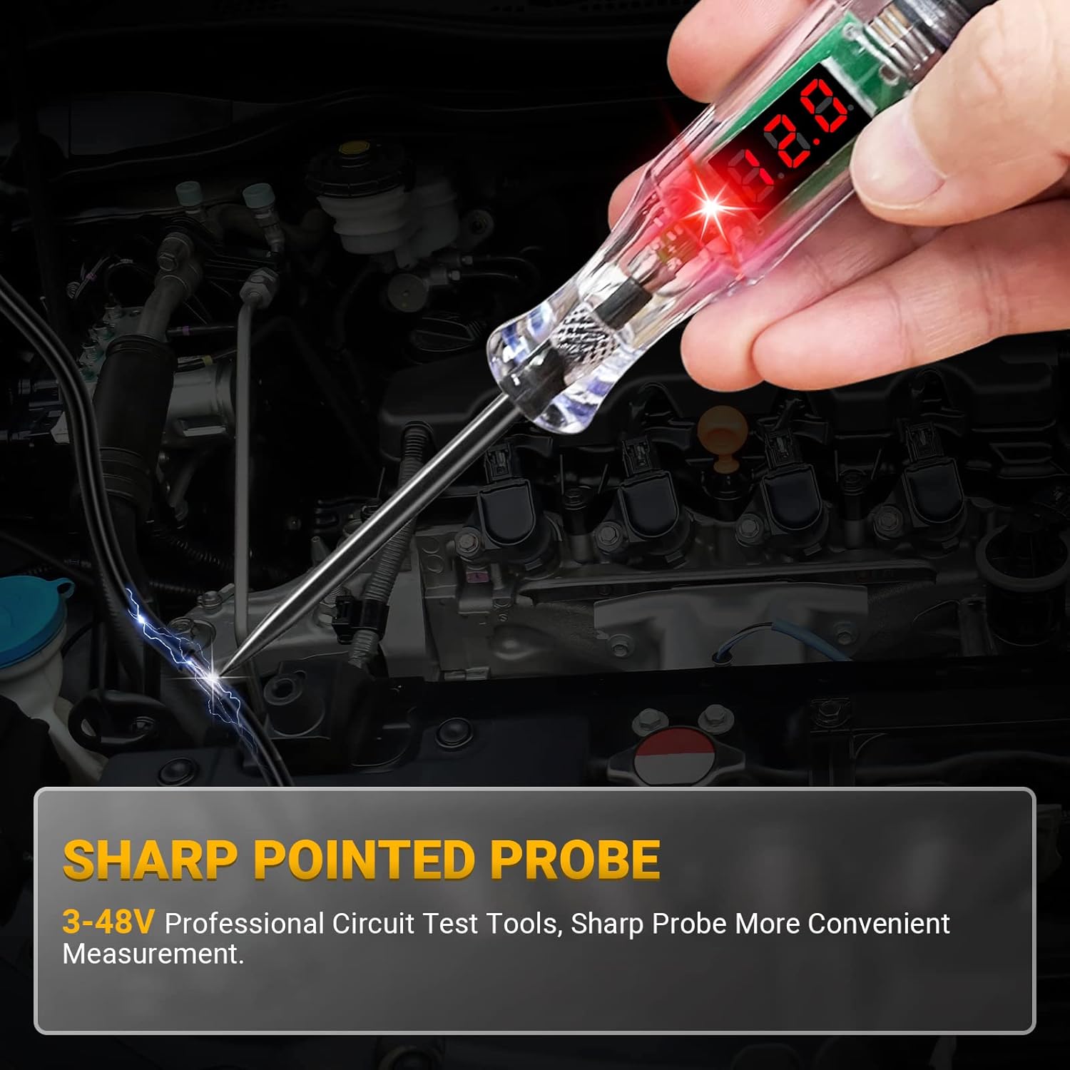 Test Light Automotive 3-48V Digital LED Circuit Tester, Auto Light Tester with Voltage Display, Electric Tester Pen with Voltmeter and Probe for Checking Car Truck Motorcycle Fuses & Battery Voltage