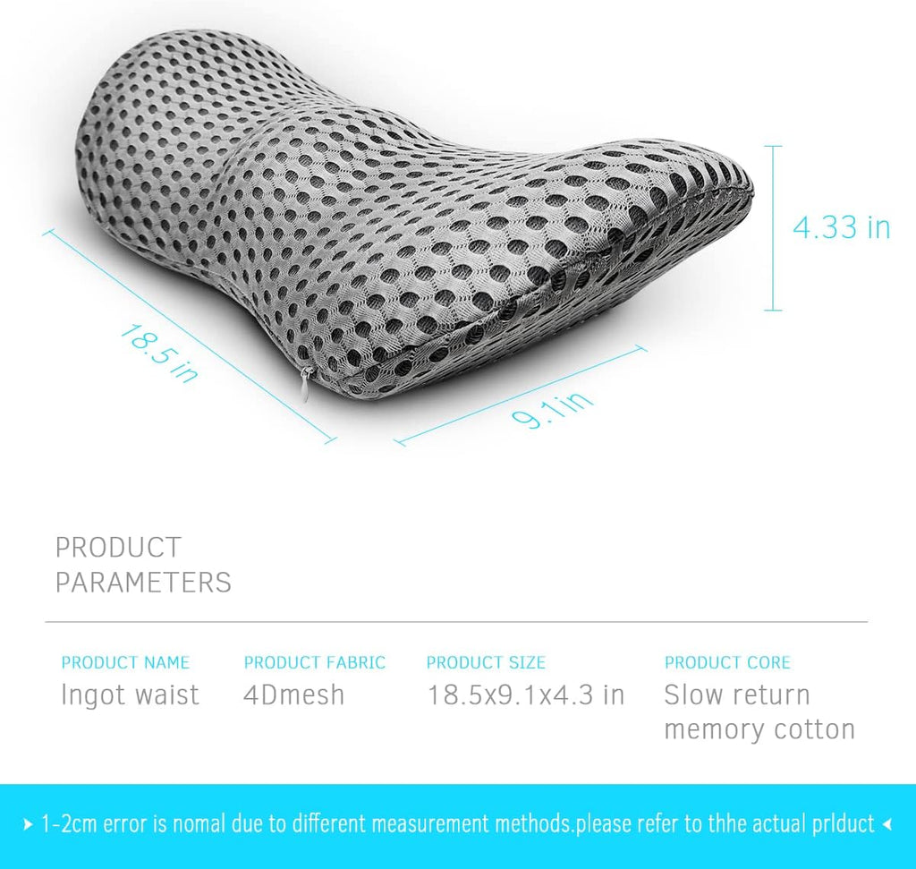 Lumbar Support Pillow - Memory Foam for Low Back Pain Relief, Ergonomic Streamline Car Seat, Office Chair, Recliner and Bed (Upgrade Gray)