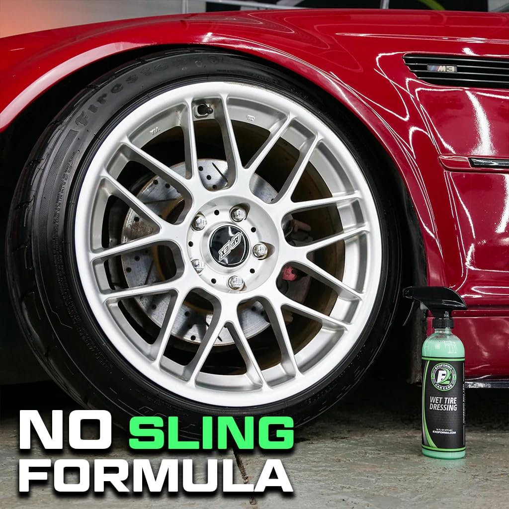 ExoForma Wet Tire Dressing Spray - Extremely High Shine Tire Dressing for That Wet Look - No Sling, Non-Greasy Silicone Formula with UV Protection - Easy to Apply, Minimal Cure Time - 16 fl oz, 2 Pack