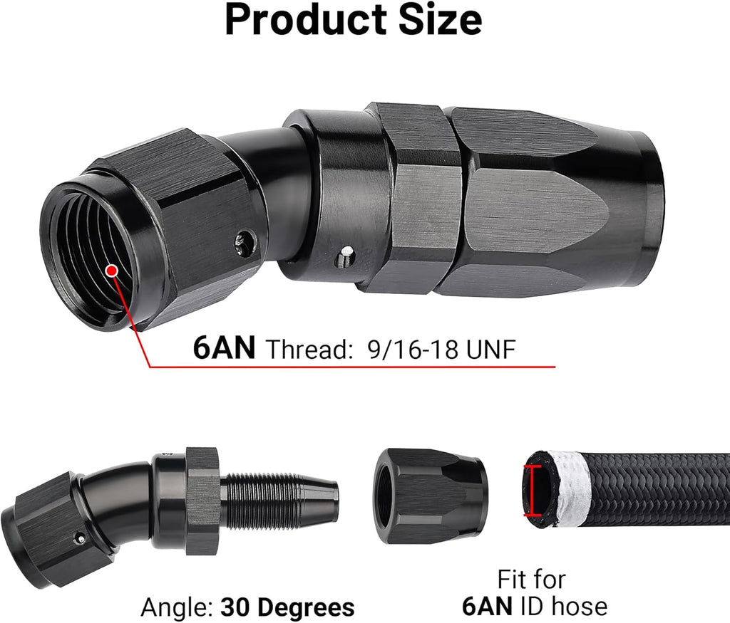 EVIL ENERGY 6AN 30 Degree One Piece Full Flow Hose End Fitting Swivel For CPE Braided Hose