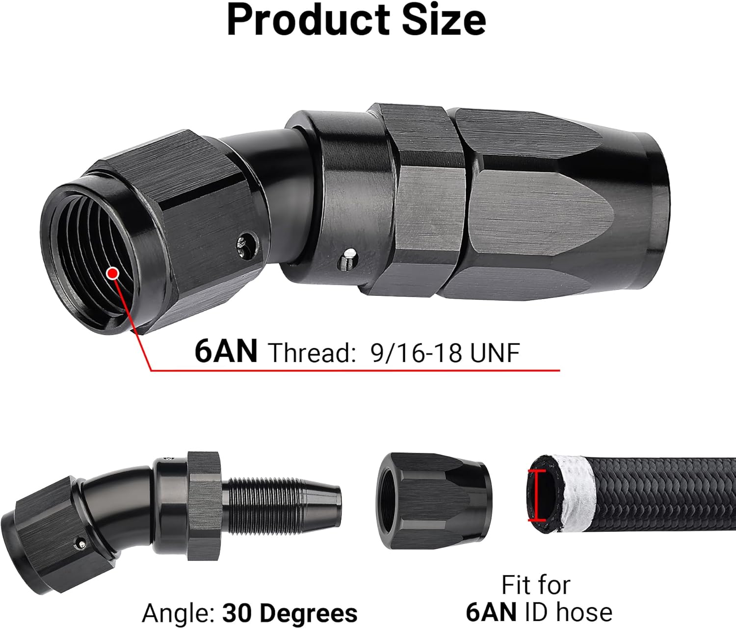 EVIL ENERGY 6AN 30 Degree One Piece Full Flow Hose End Fitting Swivel For CPE Braided Hose