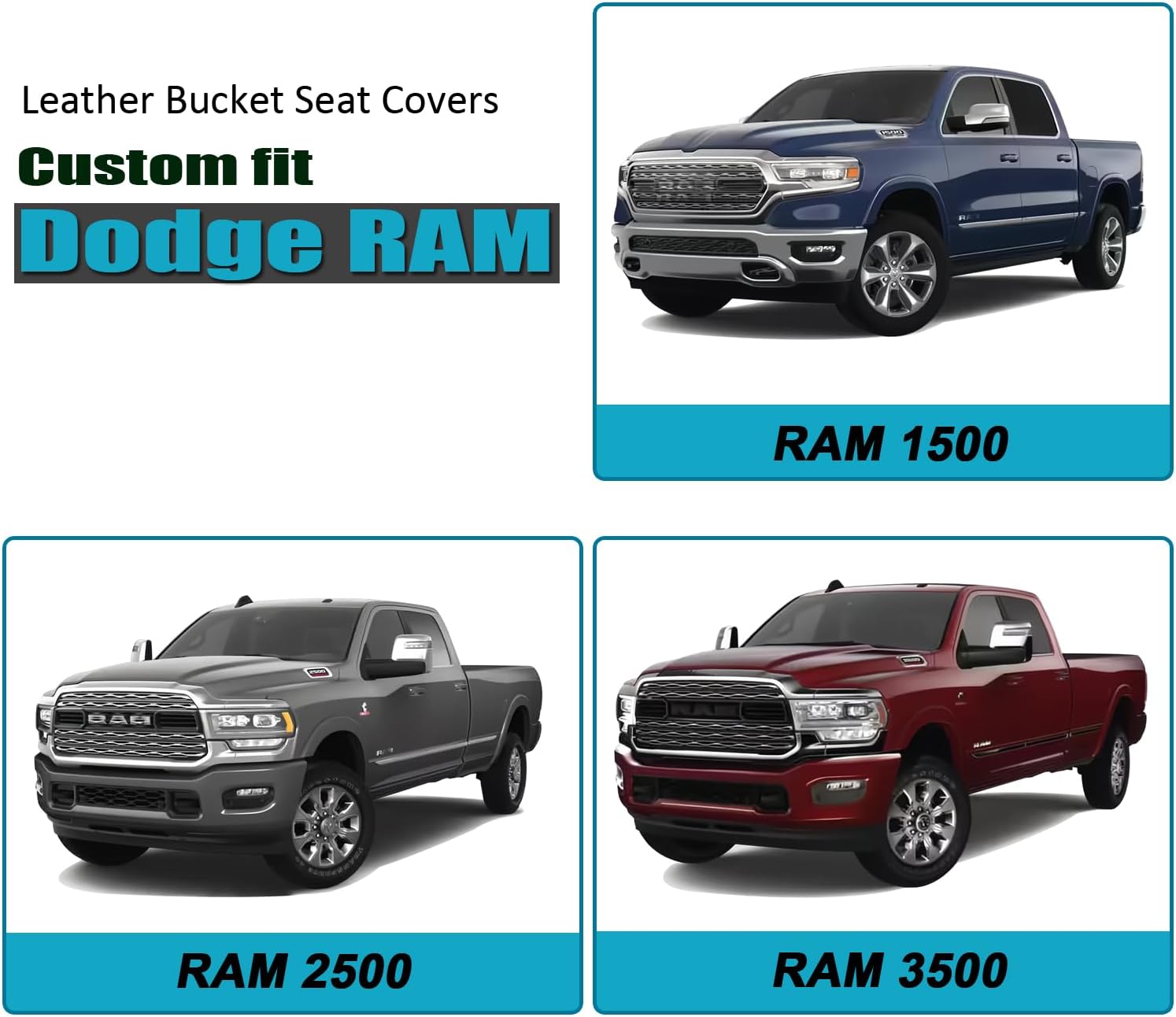 GIANT PANDA 2-Pack Front 3D Air Mesh Car Seat Covers Custom Fit Dodge Ram 1500 2500 3500 Trucks Seat Protectors with Composite Sponge Inside Breathable Automotive Interior Covers (Black)