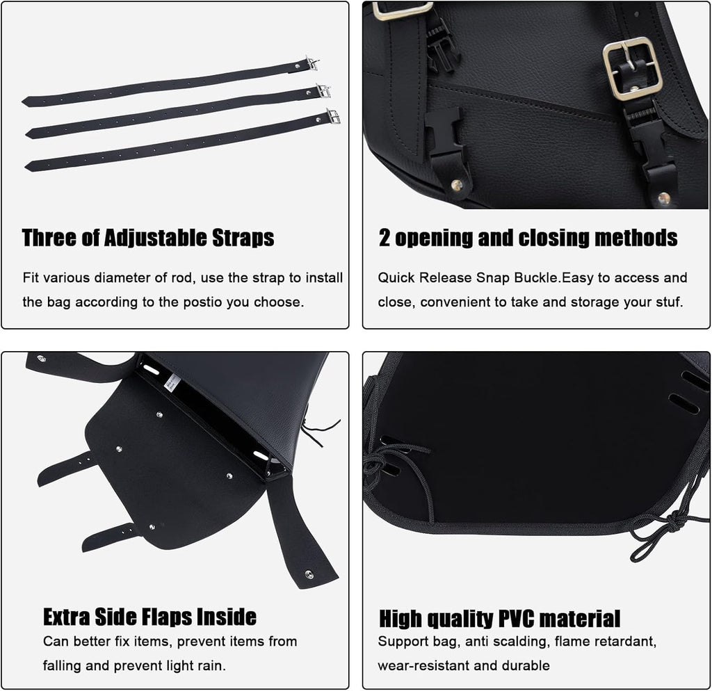 Gargoyle Bells Leather Solo Swing Arm Bag - Motorcycle Saddle Bags For Softails and Choppers - Right Side Bag (Black PVC)