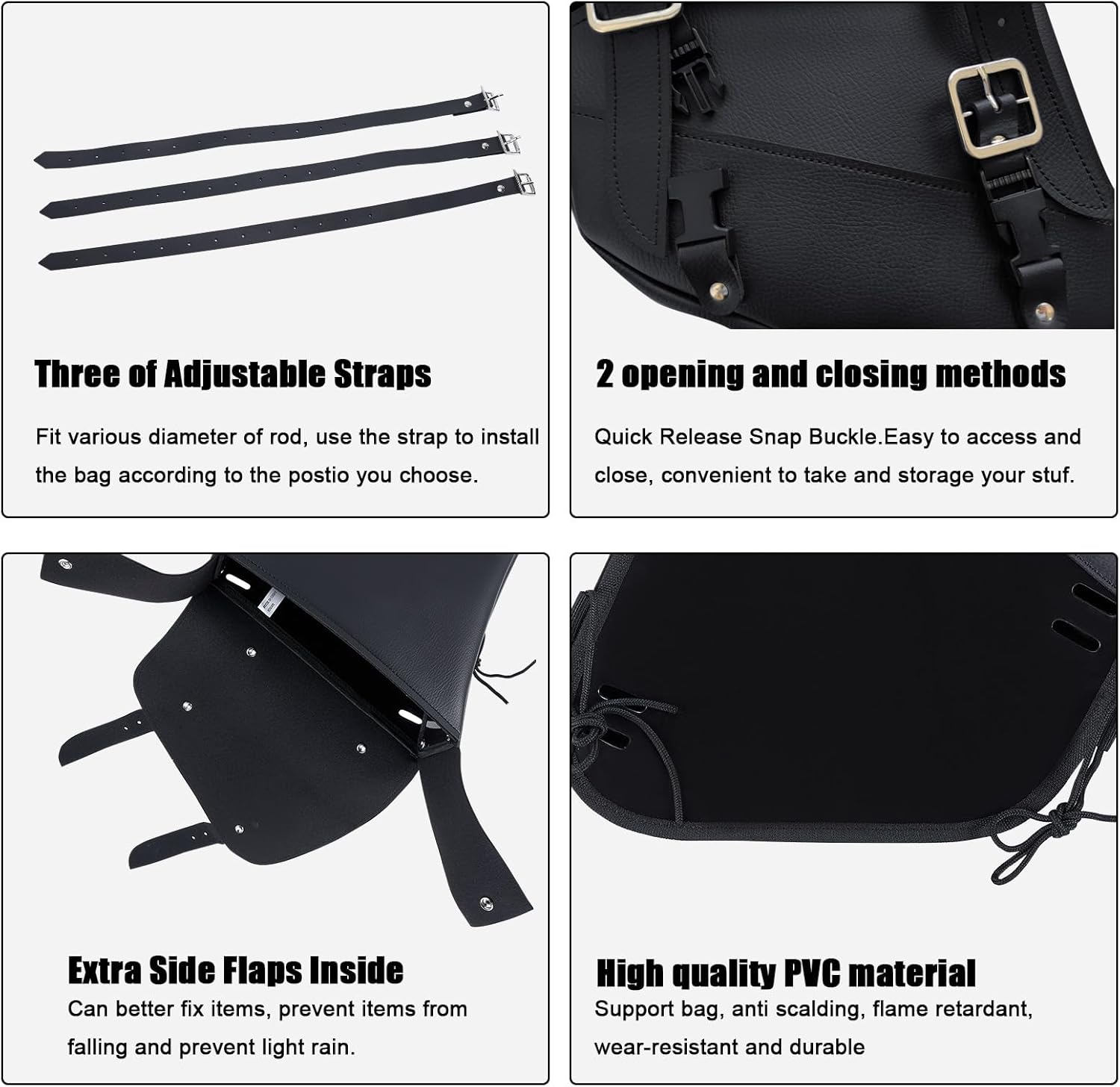 Gargoyle Bells Leather Solo Swing Arm Bag - Motorcycle Saddle Bags For Softails and Choppers - Right Side Bag (Black PVC)