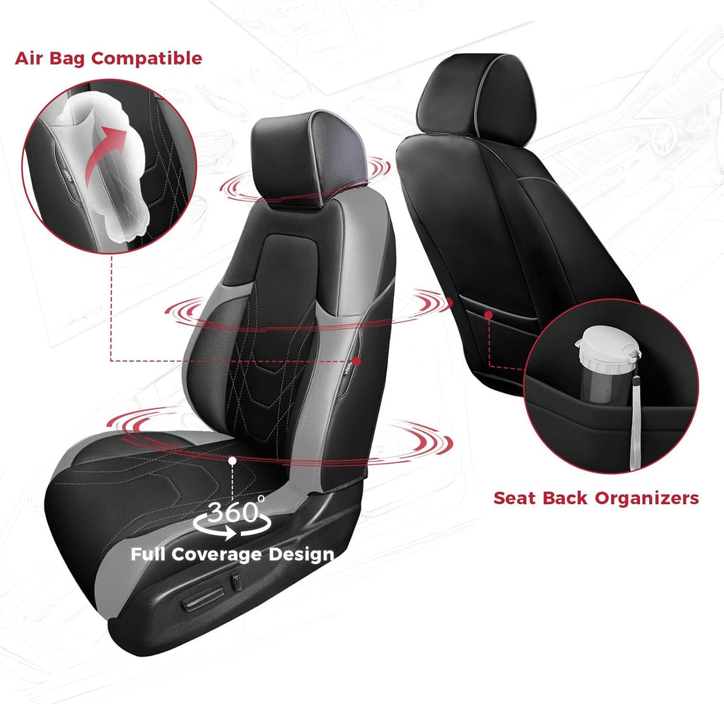 FREESOO CRV Seat Covers Full Set, for Honda CRV LX EX EX-L Sport Touring Hybrid 2017 2018 2019 2020 2021 2022, Custom Fit Car Seat Covers, Waterproof Leather Seat Covers, Black & Gray