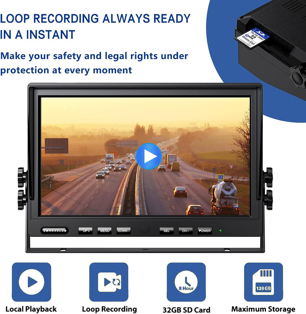 10'' 1080P Wireless Backup Camera System, 10 Inch DVR Dual/Quad Monitor Wireless 2 Rear View Cameras for RV/Truck/Trailer/Camper, IP69 Waterproof Digital Signal Recording System-BW102