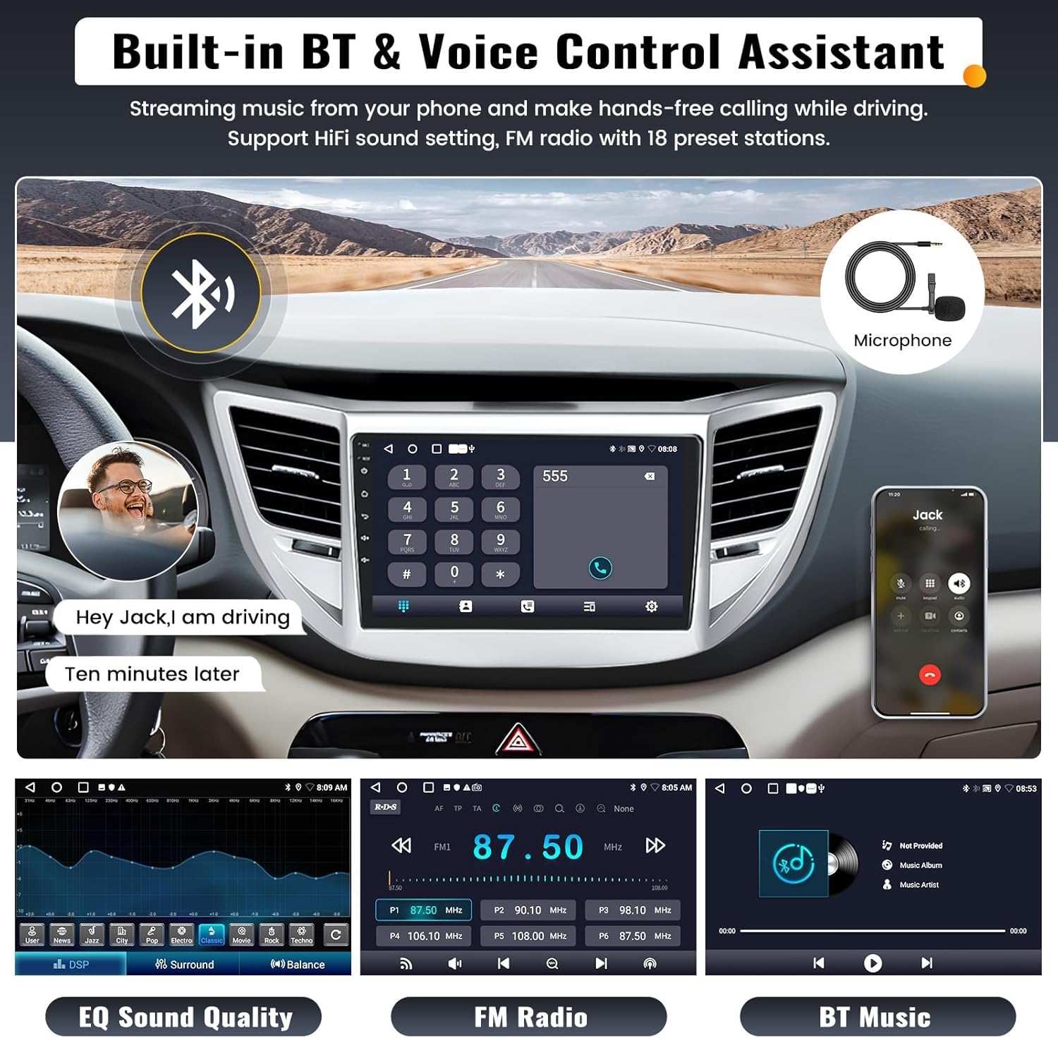2G+64G 9 Inch Android Car Stereo for Hyundai Tucson 2015-2018 Radio Wireless Apple CarPlay Android Auto Bluetooth Touchscreen GPS Navigation Head Unit WiFi FM USB SWC Split Screen+AHD Backup Camera