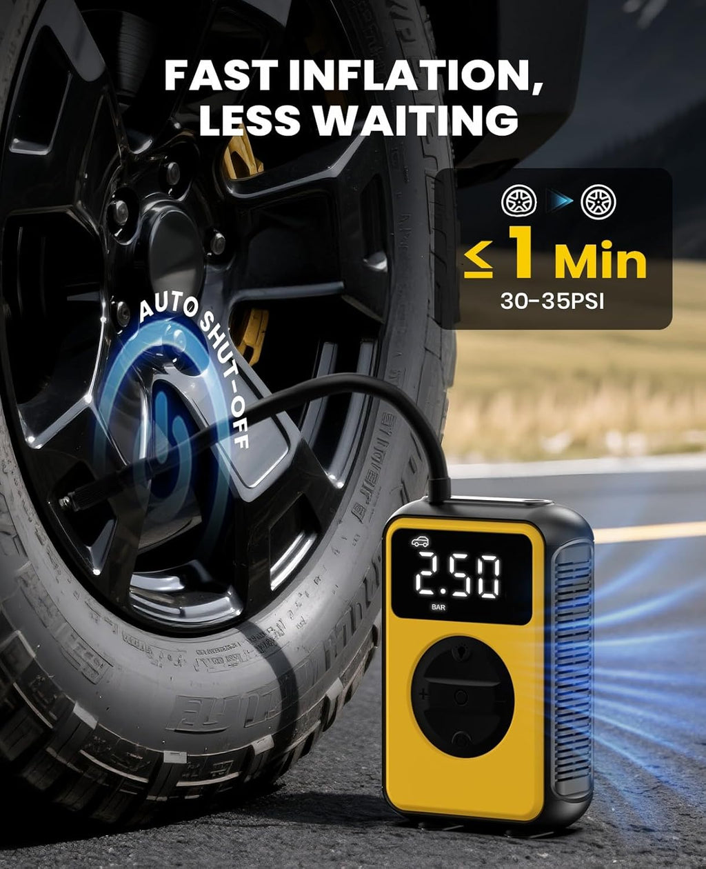 Tire Inflator Portable Air Compressor, Dual Pressure-150PSI High Pressure Mode & 4.0 kPa Large Volume Mode For Car, Bicycle Tires, Air Mattresses and Inflatables