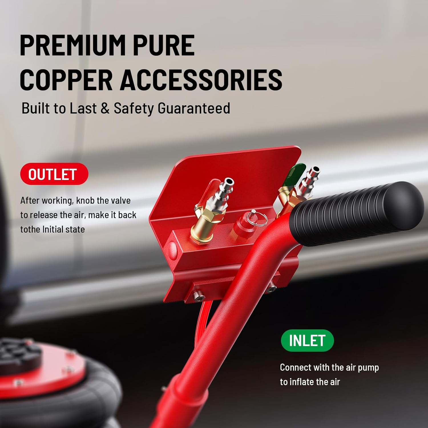Air Jack, 3 Ton/6600 lbs Car Jack, 3-5 s Fast Lifting Pneumatic Jacks with Short Handle, Lift up to 17.7 inch Pneumatic Air Jacks for Cars and Trucks, Garages, Repair (Red)