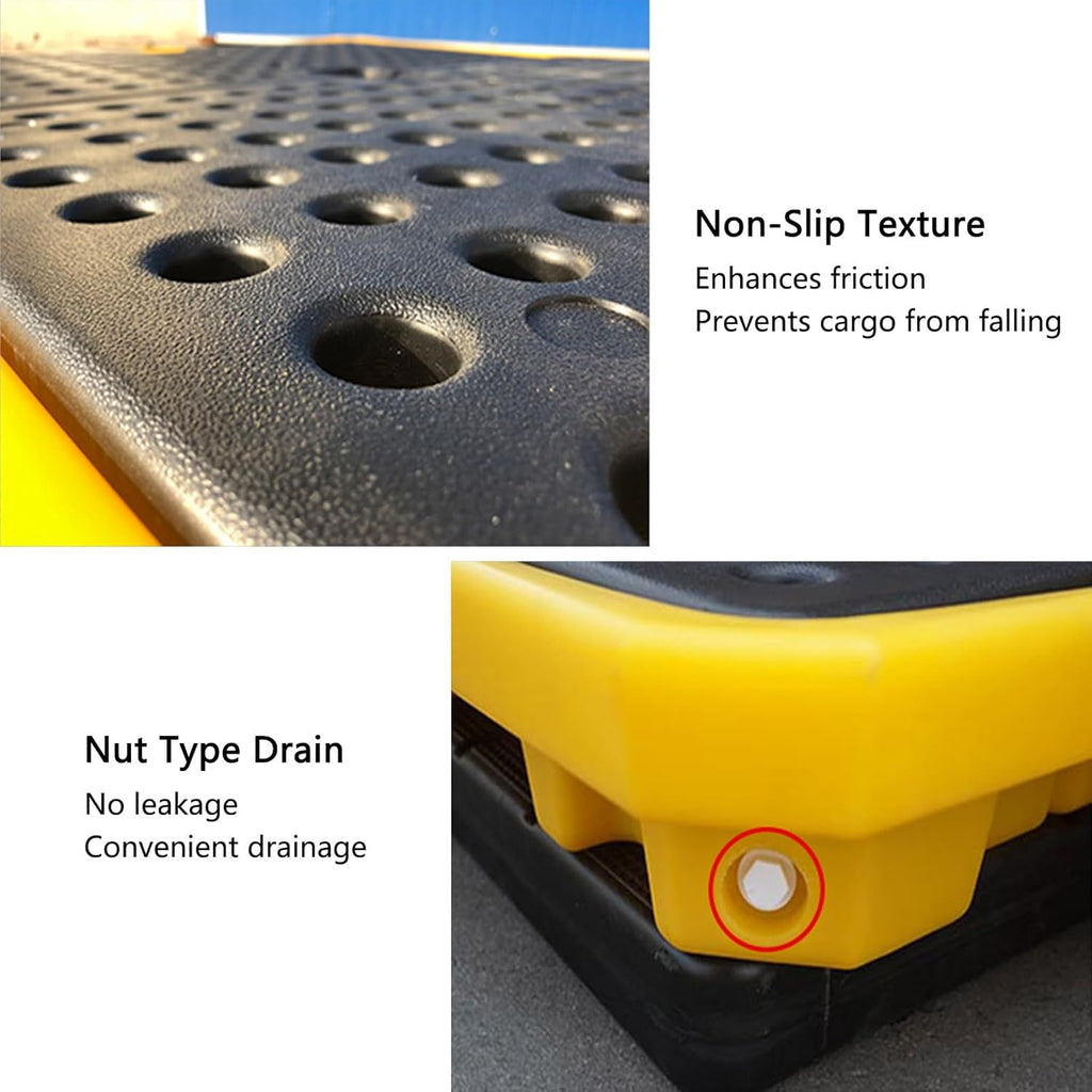 2 Drum Containment Spill Pallet, Polyethylene Low Profile Paint Bucket Tray, Industrial Garage Storage Detachable Shipping Leakproof Platform (Color : Yellow-5 Pack, Size : 51.2"x26.8"x3.9"