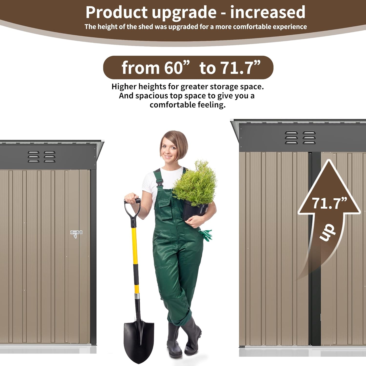 WKM 5x3 FT Outdoor Storage Shed, Utility Metal Tool Storage with Lockable Doors and Updated Frame Structure, Large Metal Garden Shed for Backyard, Patio Lawn,Brown