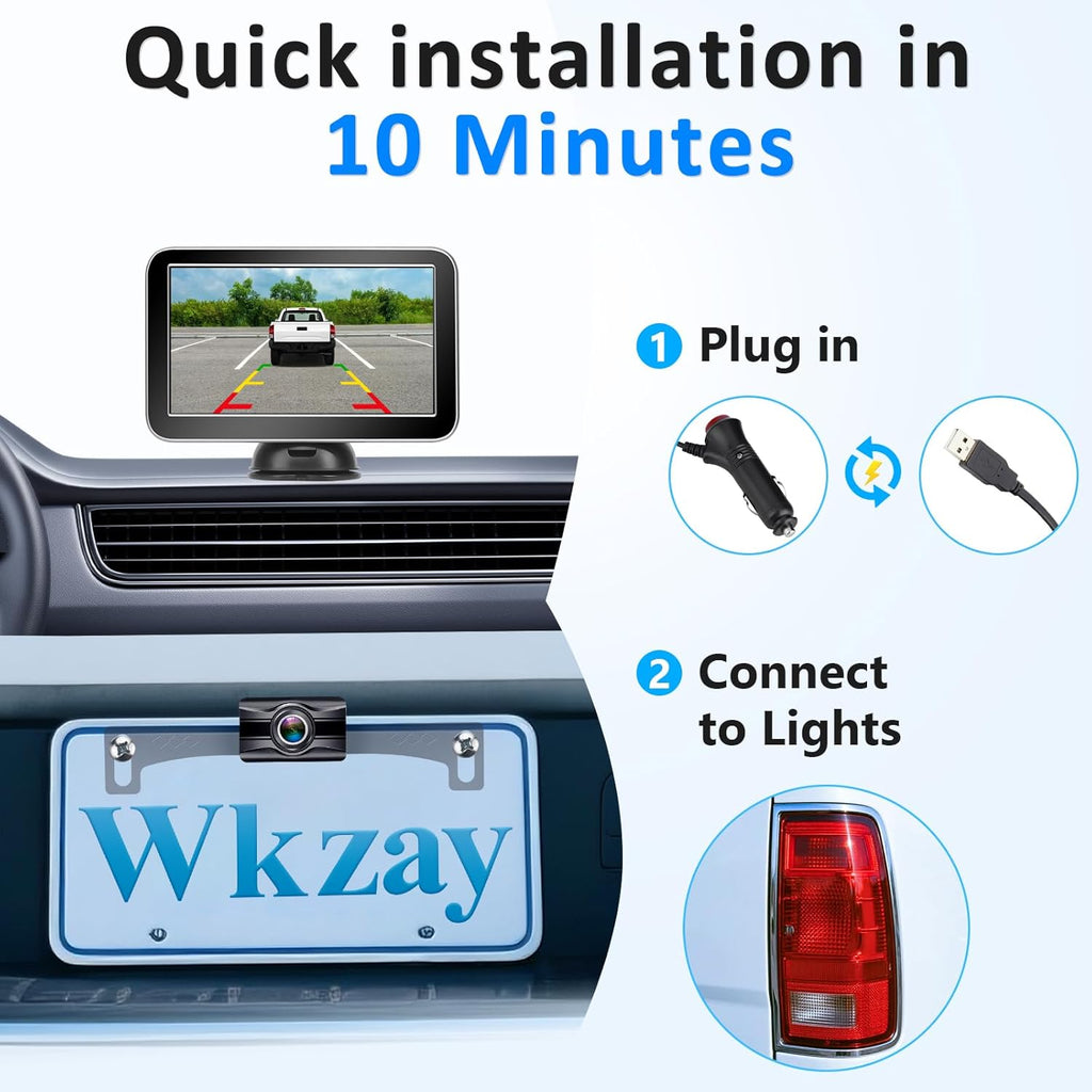 Wireless Backup Camera for Trucks - 7 Inch Monitor, HD 1080P, Color Night Vision, 2 Channels, IP69 Waterproof Backup Camera for Pickups, Cars - Easy Install for Towing & Parking