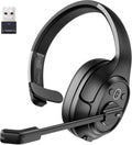 Trucker Bluetooth Headsets, Wireless Headset with AI Environmental Noise Cancelling & Mute Microphone, Up to 30H Talk Time, 164ft Wireless Range, Bluetooth Over Ear Headphones for PC, Computer, Skype