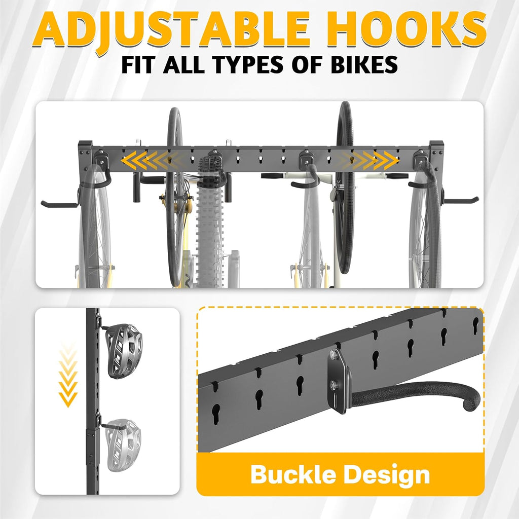 Ultrawall Freestanding Bike Stand, Vertical Bike Storage Stand Rack for Garage, Indoor Bicycle Organizer with Adjustable Hooks, Holds Up to 6 Bikes & 6 Helmets