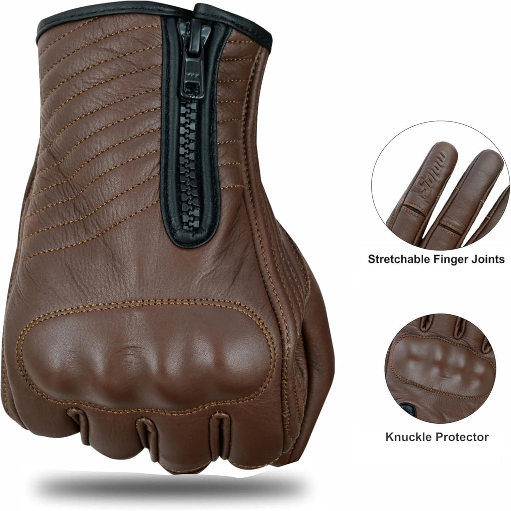 Full Finger Leather Motorcycle Gloves for Men & Women Touch Screen Gloves Premium Street Motorcycle Durable Protective Cruiser Biker Gel Leather Motorbike Gloves