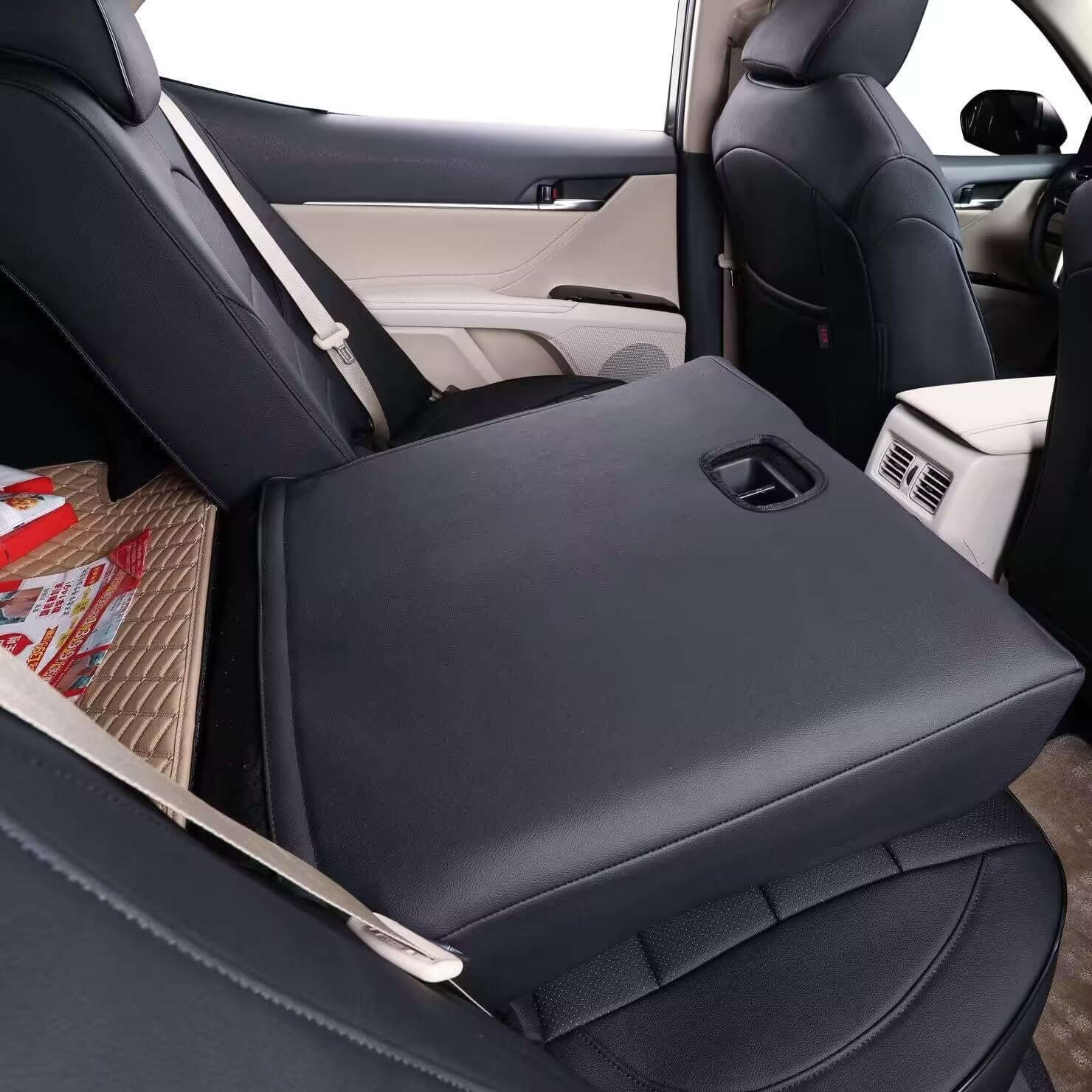 coverdream Custom Fit Camry Car Seat Covers for 2025 Toyota Camry XLE,XSE,Full Coverage Waterproof Leather Seat Protector(Full Set,Black/Red)