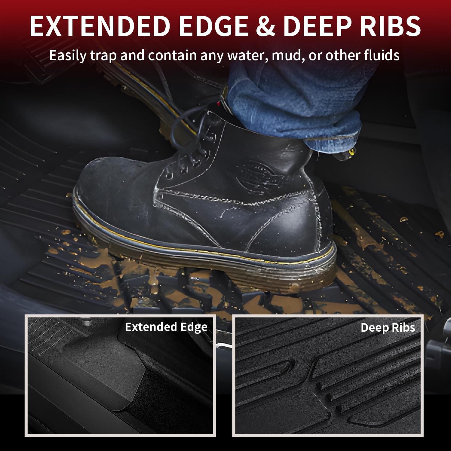 LASFIT Front Floor Mats for Ford F-150 2015-2025 | F150 Lightning 2022-2025 SuperCrew & Super Cab Carpet Floor All Weather Car Liners TPE Truck Mats-First Row Only, 2pcs Black