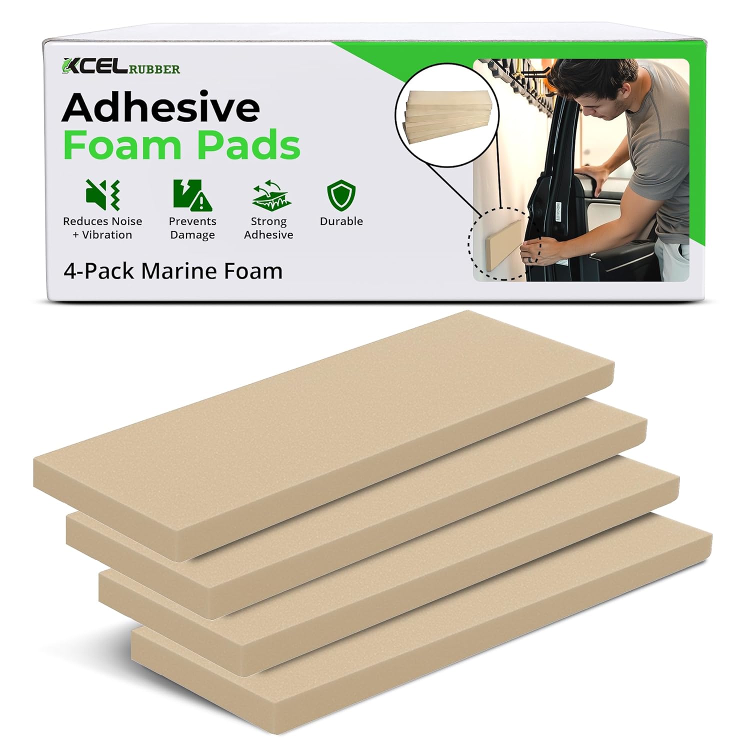 XCEL Foam Rubber Protector Panels – 4 Pack of Versatile Marine Foam Pads – Ideal for Wall Protection, Garage Parking, Car Door & Bumper Padding, Anti Vibration, Insulation, DIY Projects - Cream-Ivory