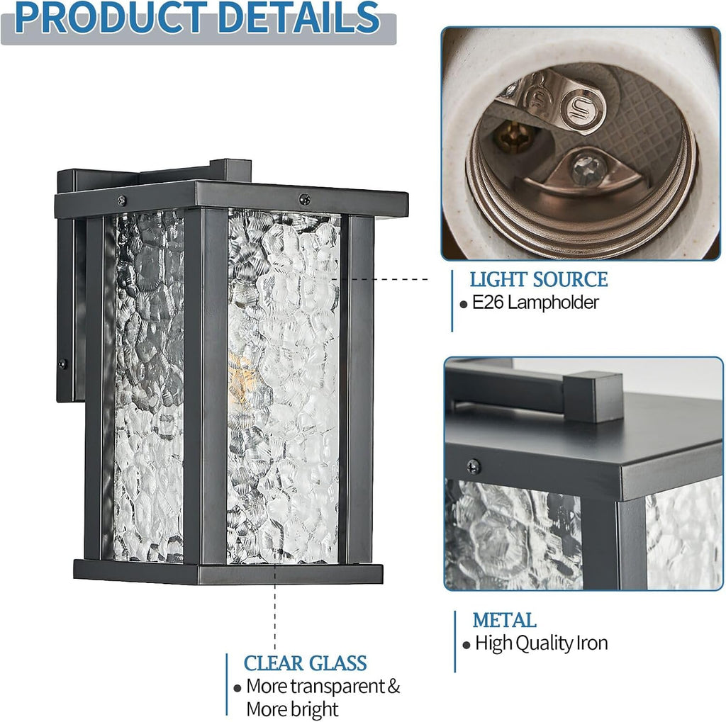 Outdoor Wall Sconce E26 Base Metal Frame - Black Exterior Light Fixture with Clear Glass, Waterproof Porch Wall Mount Lighting for Garage, Patio(Bulb not Included)