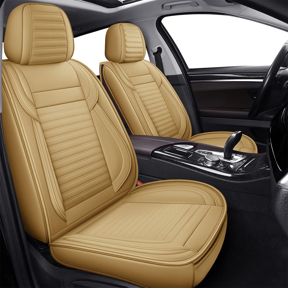 LINGVIDO Car Seat Covers, Breathable and Waterproof Faux Leather Automotive Seat Covers for Cars SUV Truck Sedan,Universal Driver Seat Cover with Backrest (Front Seat, Beige)