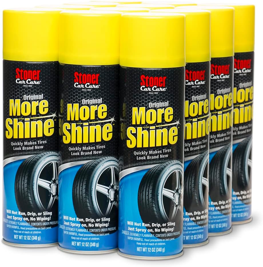 Stoner Car Care 91044-12PK Original More Shine Tire Finish for Tire and Wheel Care Creates a Long-Lasting, Rain-Resistant Tire Shine, Makes Faded Tires Look New, Non-Greasy Formula, 12 Oz, Pack of 12