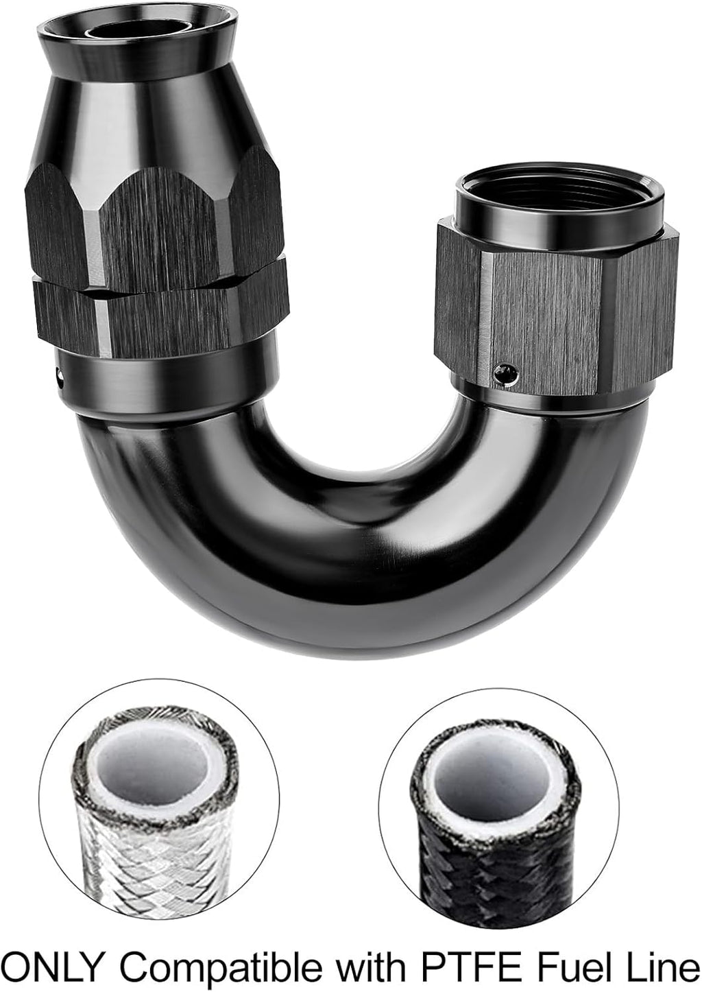 EVIL ENERGY 12AN 180 Degree PTFE One Piece Full Flow End Hose Fitting Aluminum Black
