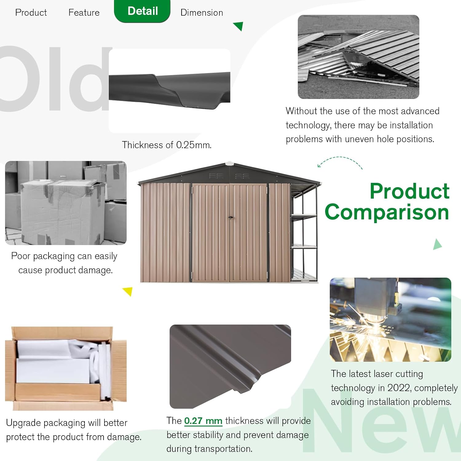 AECOJOY 10x8 Metal Storage Shed with Rack, Gray, Large Outdoor Storage Tool Utility Shed with Shelves, Weather Resistant, 263 lbs, 77.2"H x 112.8"W x 100.6"D