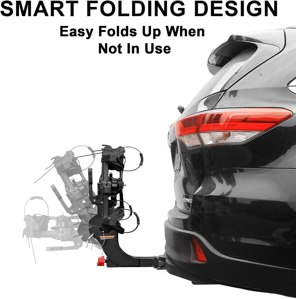 WEIZE 2 E Bike Rack Hitch Mounted, Wobble Free Smart Tilting Folding 2 Bicycle Electric Bike Racks with Lock, 2" Hitch Fits Up to 160 lbs Capacity with Up to 5.5" Fat Tires for Car, SUV, Trucks