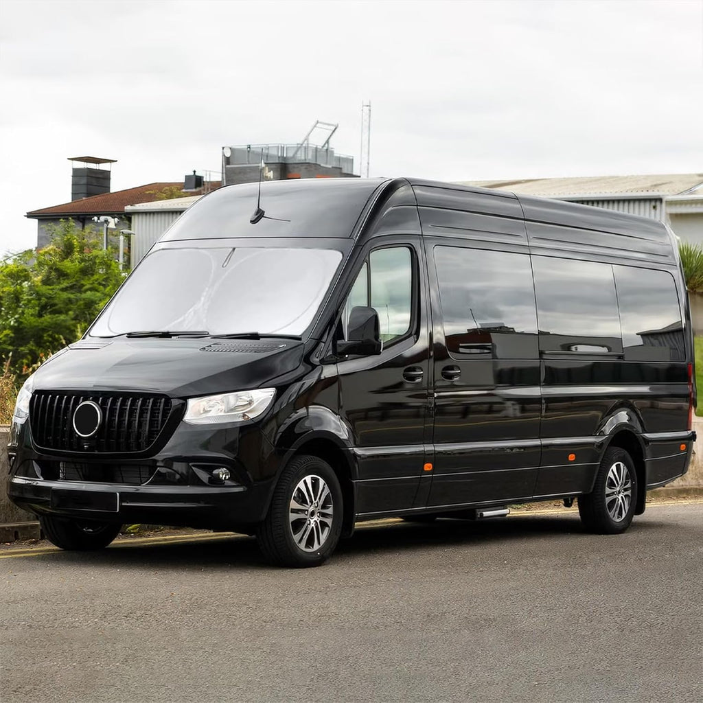 Custom Fit Benz Sprinter Windshield Sunshade for 2007-2025 2026 Mercedes Benz Sprinter Freightliner Cargo Crew Passenger Motorhome Accessories Window Shades Cover for Windshield Sun Visor Blocks UV