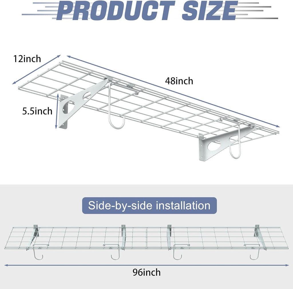 WALMANN 2-Pack Garage Wall Shelves, 1 x 4 ft/12 * 48 inch Wall Mounted Storage Shelves for Garage Heavy Duty Floating Shelving, Holds Up to 220 Lbs(White)