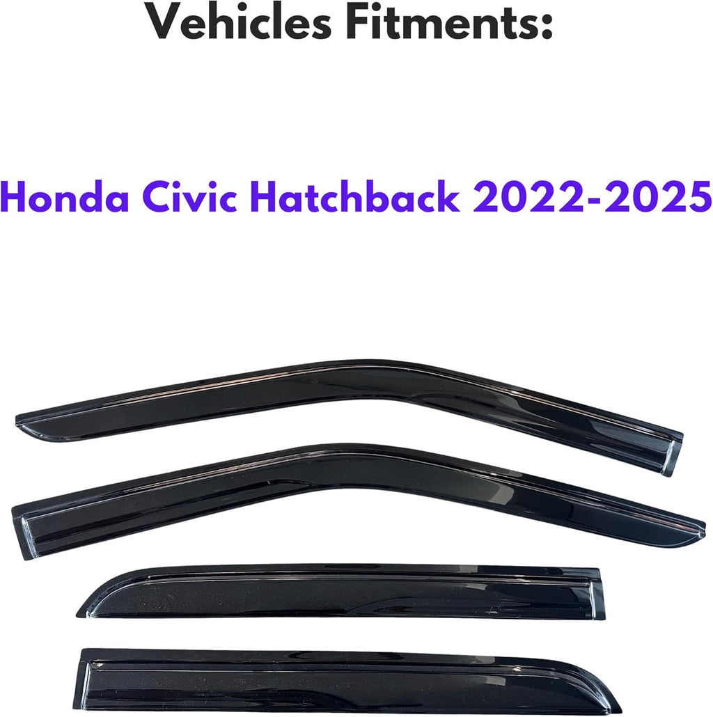KPY Window Visor Compatible with Honda Civic Hatchback 2022-2025, 4PC Rain Guard Side Window Vent Deflectors Tape-On Mugen Style, 2022 2023 2024 2025
