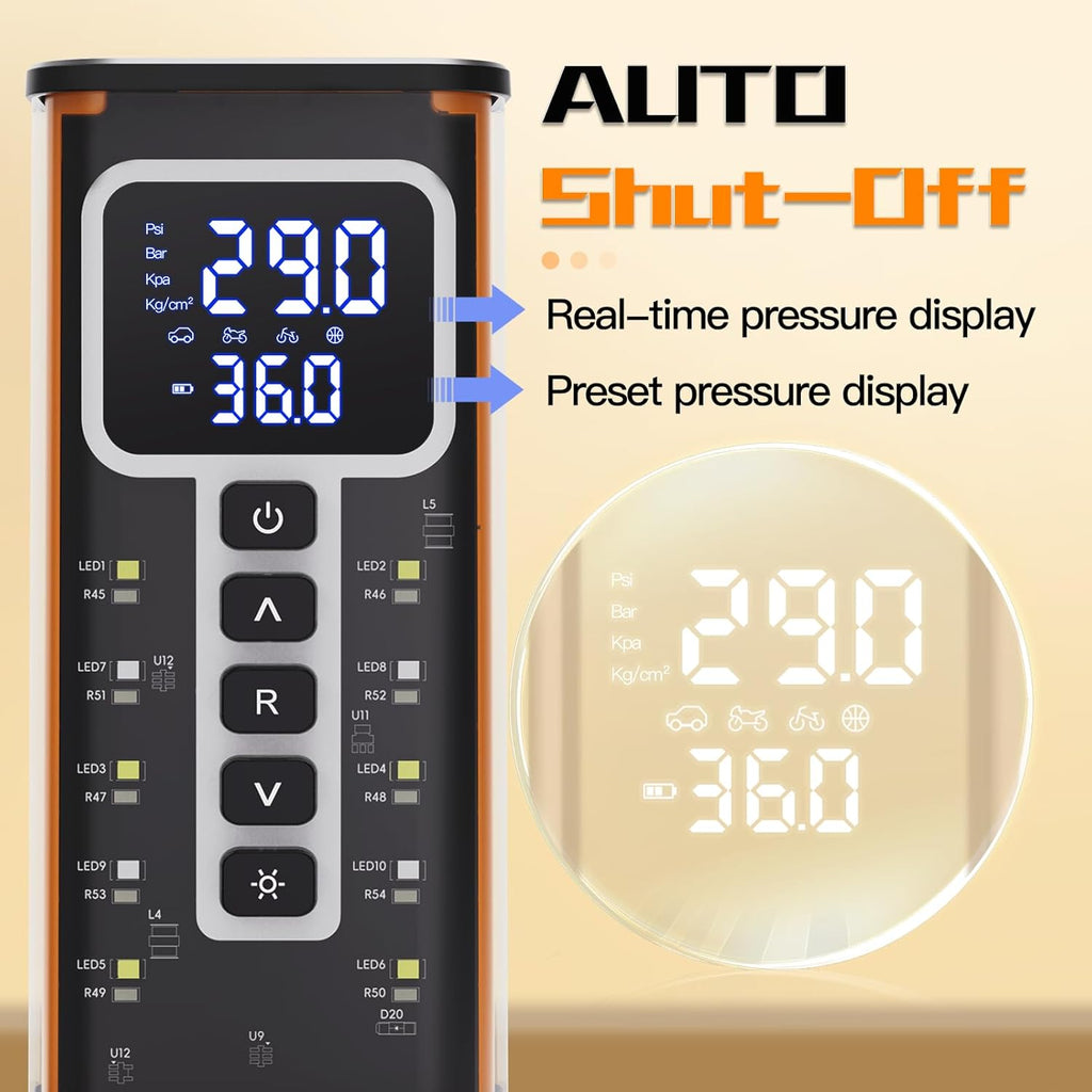Tire Inflator Portable Air Compressor, Air Pump for Car Tires 5X Faster 150 Psi Digital Pressure Gauge, LED Light and Auto Shut-off Cordless Pocket Portable Pump for Car, Motorcycle, Bike, Balls etc.