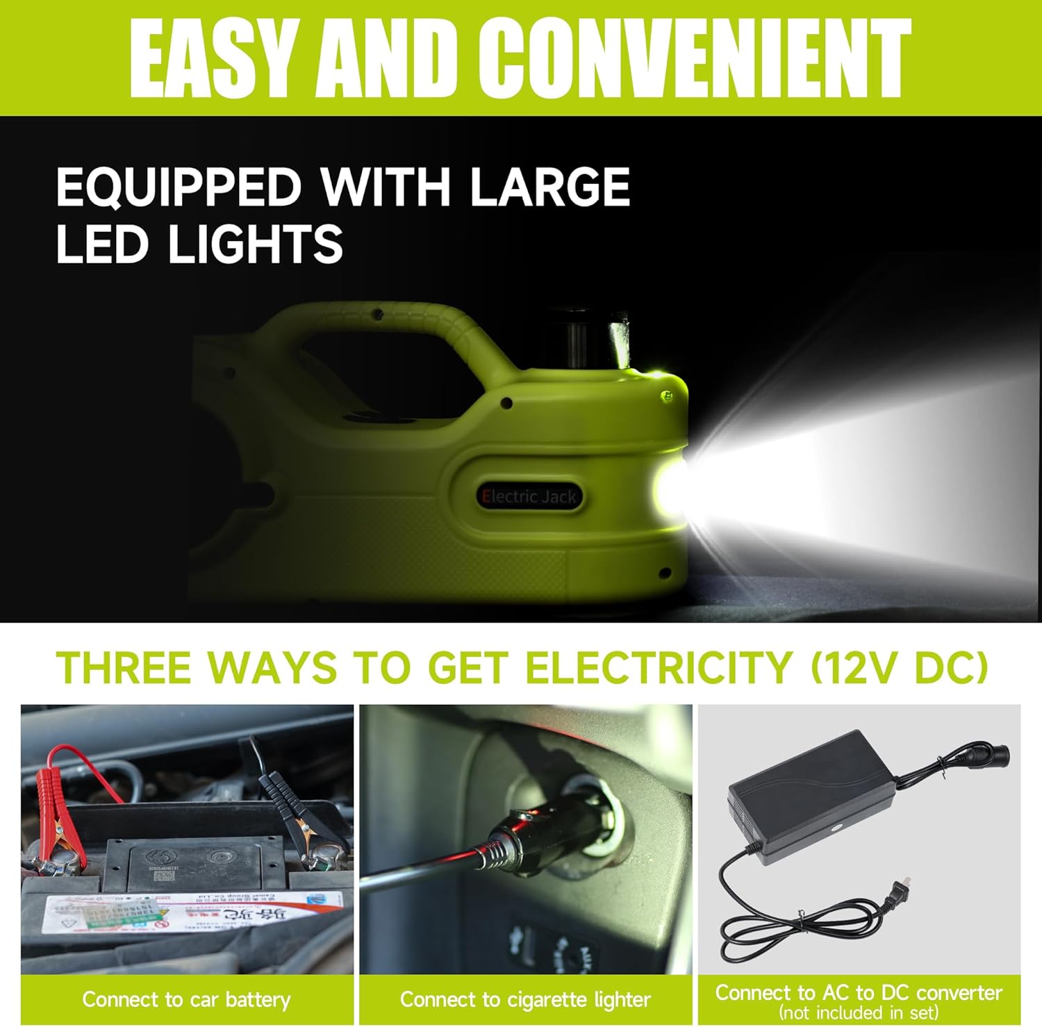 Electric Car Jack Kit 5T 12V Hydraulic Tire Jack with Double Cylinder Air Pump & LCD Touch Screen & Impact Wrench Portable Car Lift for Tire Changes and Roadside Emergencies