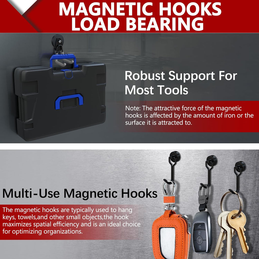 3-H Heavy Duty Magnet Garage Hooks 2 Pack, Large Strong Magnetic Hooks for Hanging Cordless Power Drill, Utility Magnetic Tool Holder for Metal Cabinet, Steel Pegboard, Toolbox, Garage(Grey)