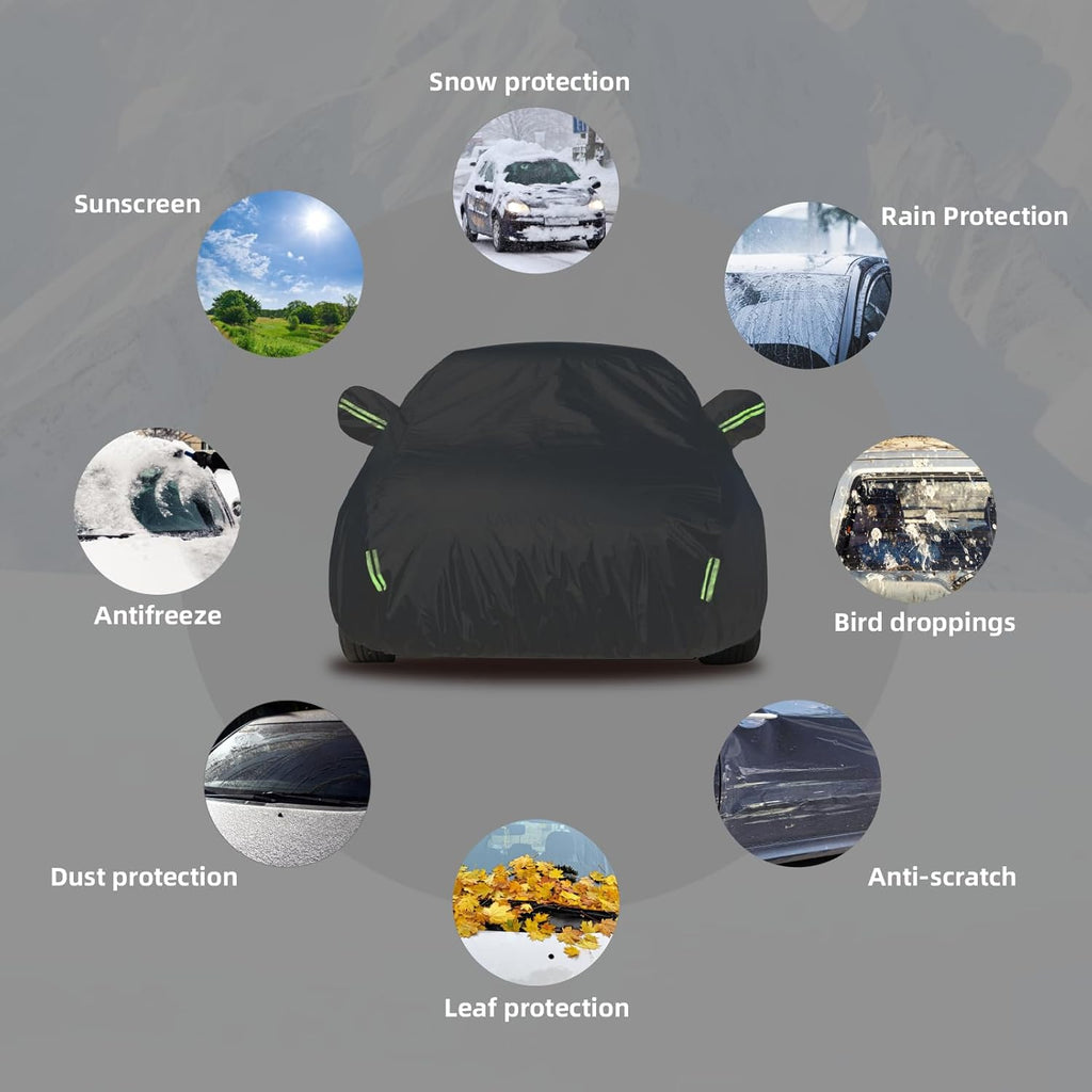 Car Cover Waterproof All Weather for Automobiles, Universal Heavy Duty Outdoor Sedan Car Covers Tarp for Sun Rain UV Protection Full Exterior Covers 190T Oxford Cloth 186 to 193 Inch