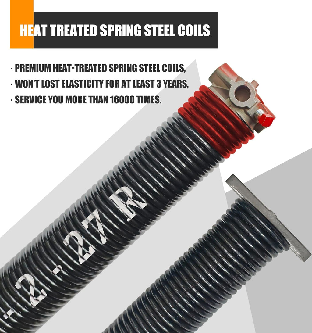 Garage Door Torsion Spring Set, Pair of 2" Electrophoresis Coated Garage Door Spring Replacement with 2 Non-Slip Winding Bars and Bearing, Minimum 16000 Cycles (.225x2x27")